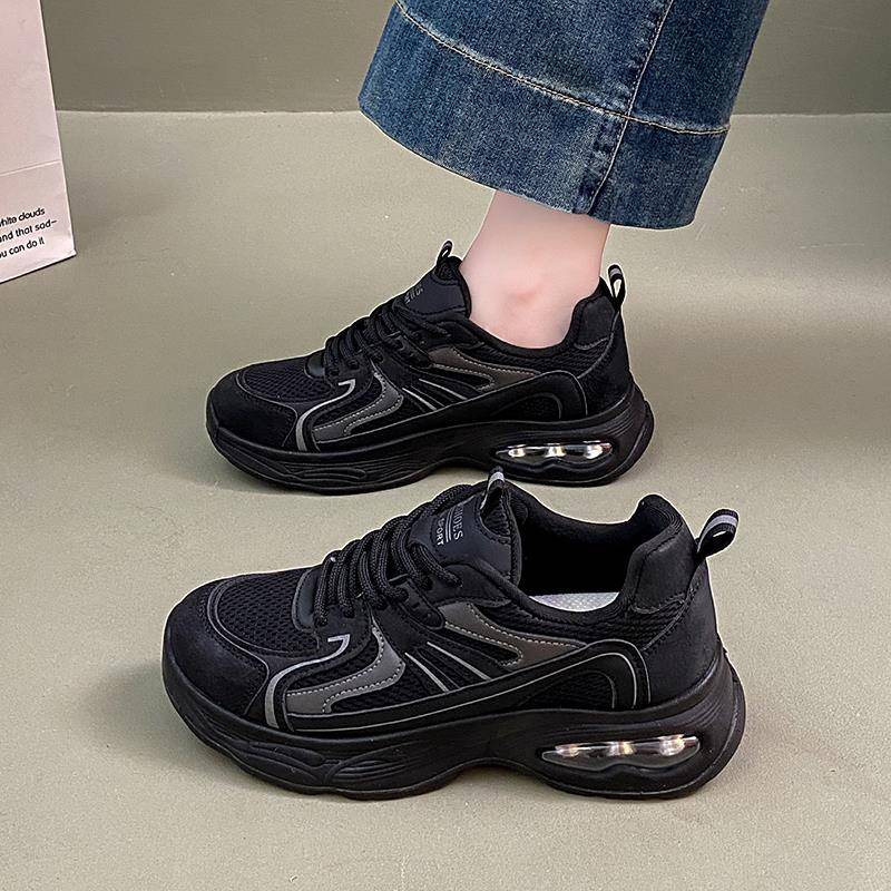 黑色老爹鞋女2025新款秋季厚底减震运动鞋轻便不累脚防滑松糕鞋子
