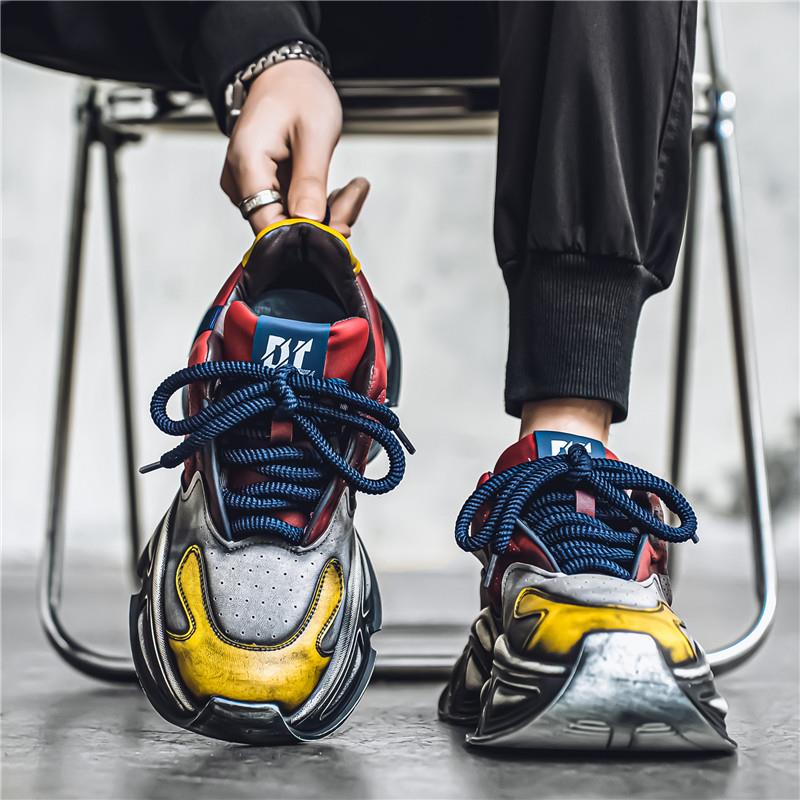 潮牌男鞋秋季小众高级感痞帅炸街休闲运动潮流厚底增高做旧老爹鞋