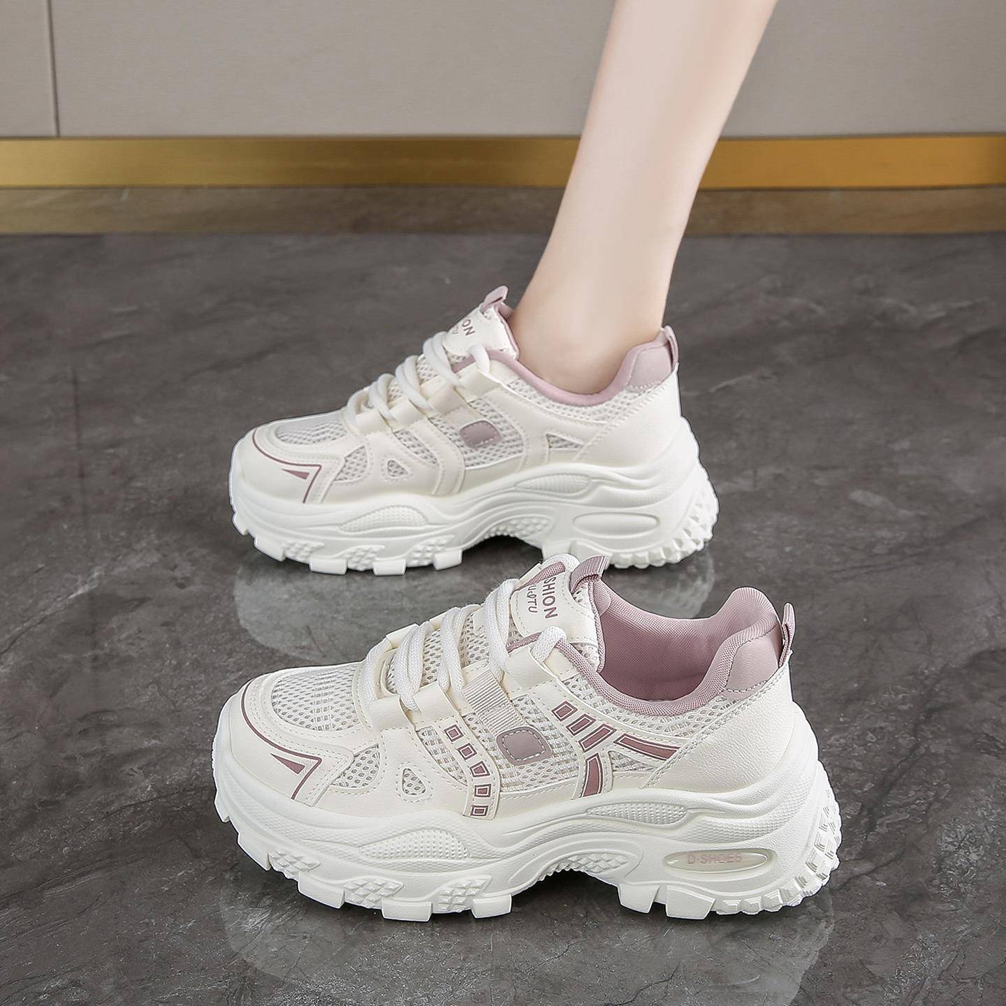 运动鞋女款2025新款秋季网面厚底老爹鞋防滑减震增高鞋轻便松糕鞋