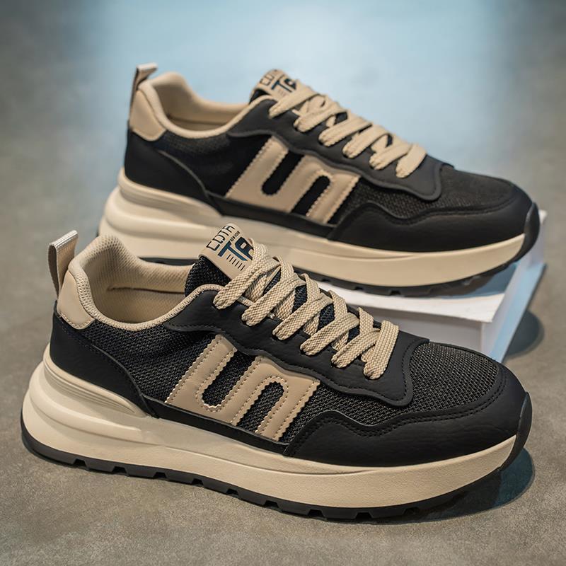 男鞋秋季网面透气潮流百搭跑步运动鞋青少年厚底轻便黑色老爹潮鞋