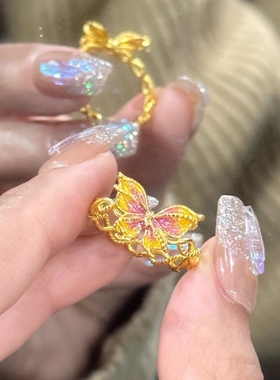 小红书同款古法珐琅梦幻蝴蝶戒指