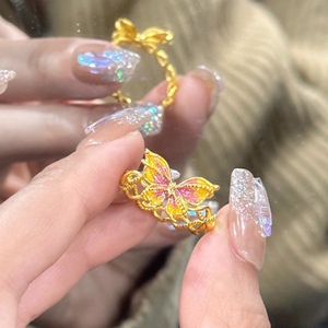 小红书同款古法珐琅梦幻蝴蝶戒指