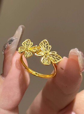 黄金色蝴蝶开口戒指女新款时尚气