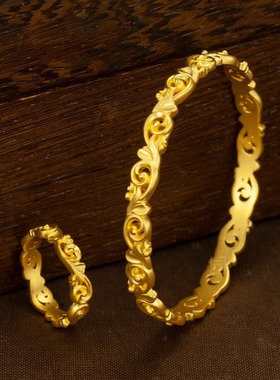 复古黄金色唐草纹手镯戒指卷草缠