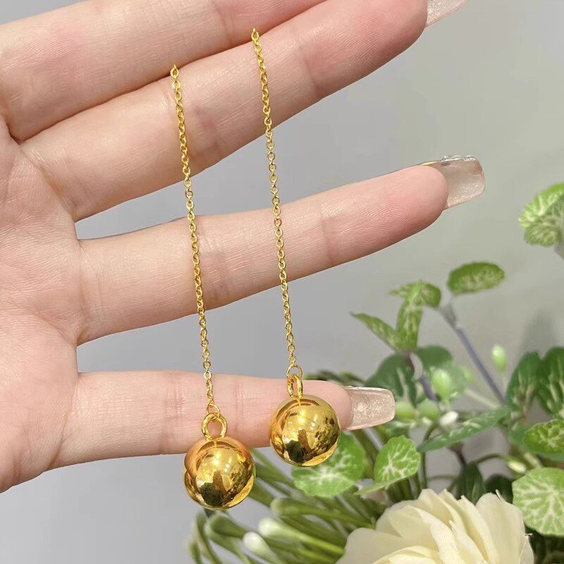 黄金色流苏耳线镀金珠耳环新款大