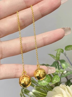黄金色流苏耳线镀金珠耳环新款大