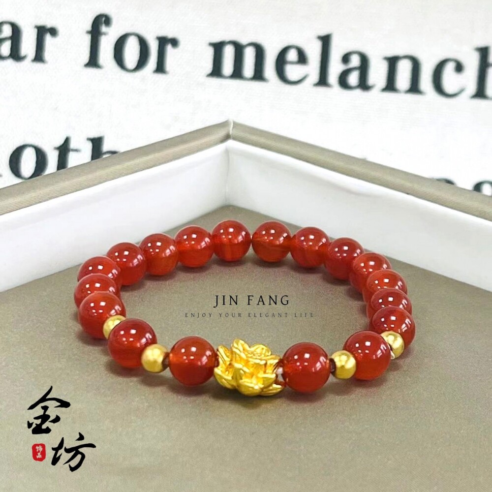 金店同款沙金999镀真金红玛瑙莲