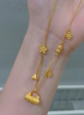 四叶草流苏平安锁包项链气质时尚