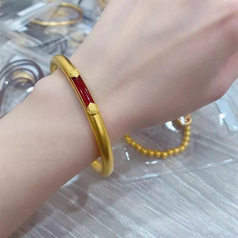 古法金色素运红妆手镯小众设计轻