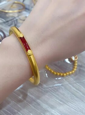 古法金色素运红妆手镯小众设计轻