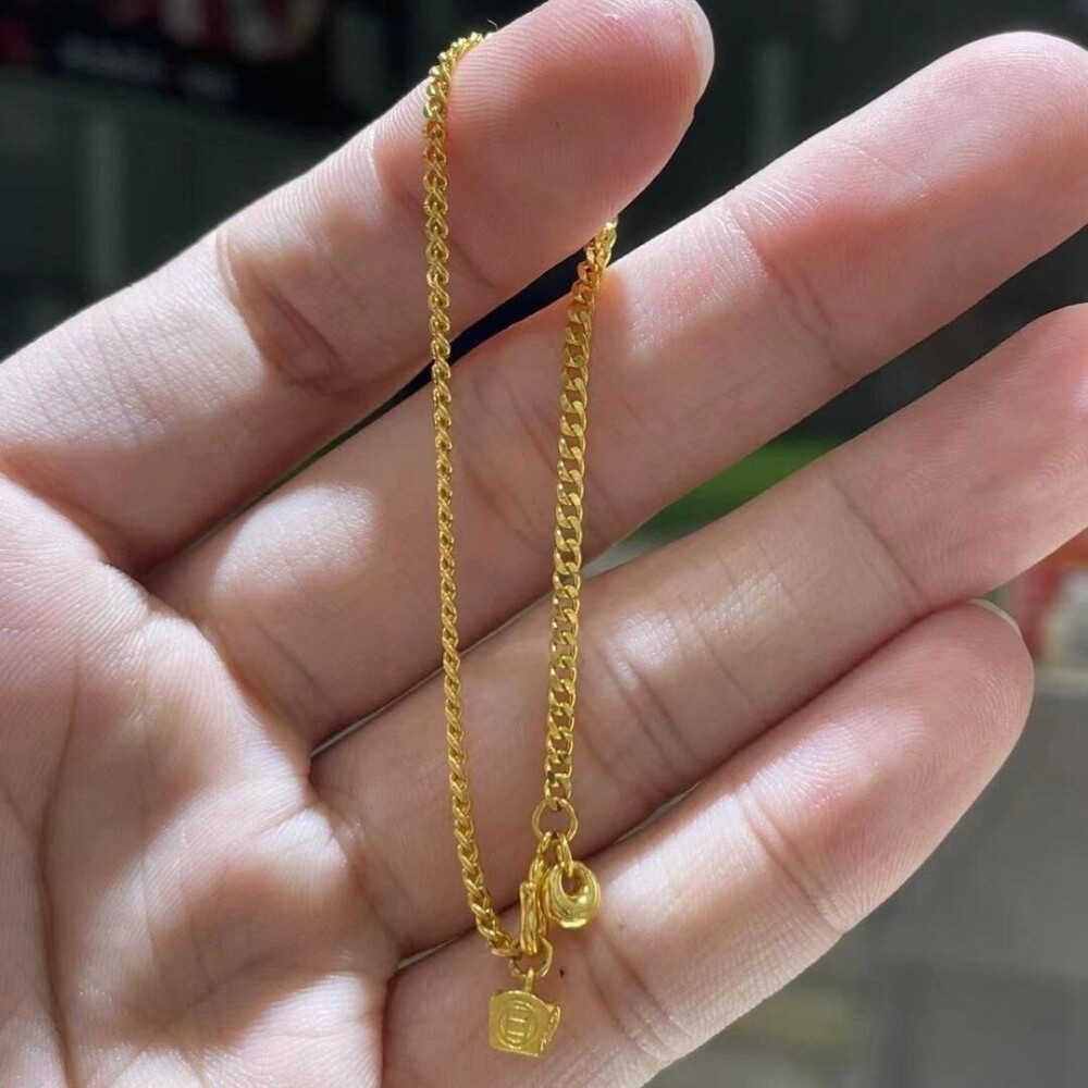 新款复古黄金色极细古巴链女