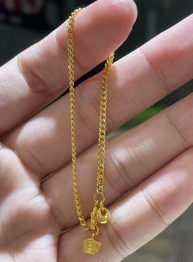 新款复古黄金色极细古巴链女