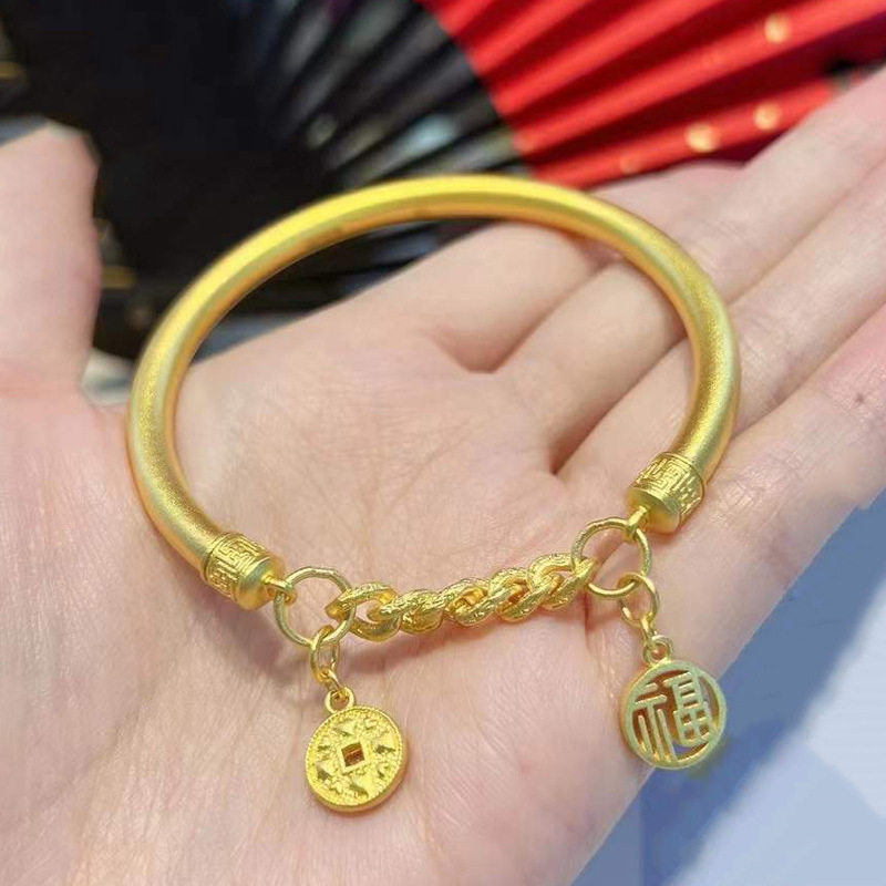 古法金手镯半镯半链金色镯子女时