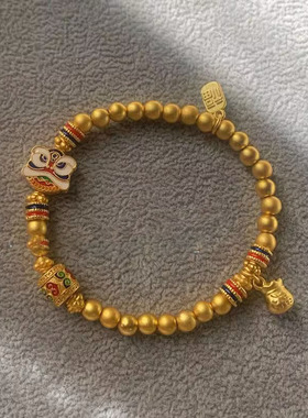 新款金醒狮兔爷古法金色手链珐琅