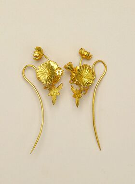 荷花耳坠簪子汉服配饰银色镀金色