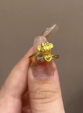 小红书精美爱心戒指女黄金色轻奢