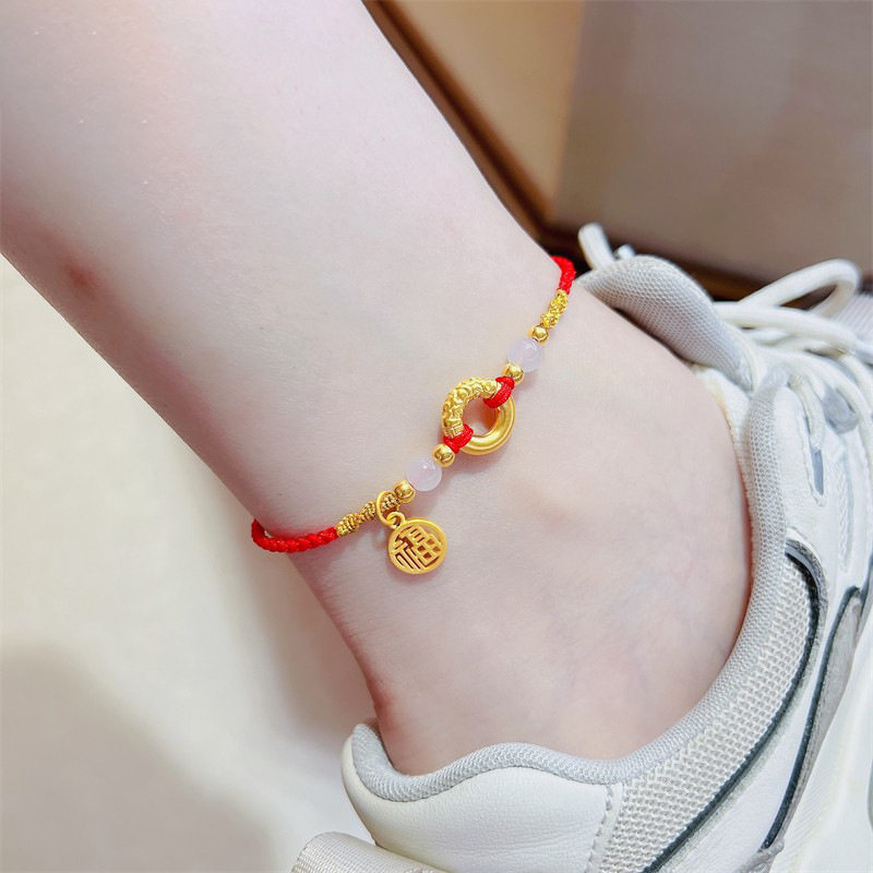 黄金色脚链小福牌吊坠编织脚环小