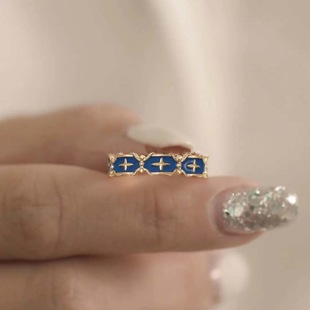 一见钟情私藏珐琅戒指蓝色女十字时尚轻奢风独特小众设计感首饰