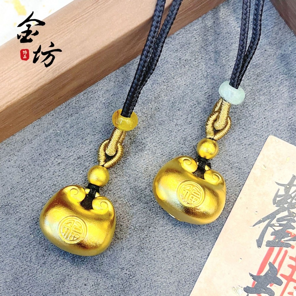 金店同款古法沙金金坨小胖福吊坠