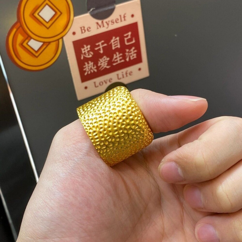 复古大气黄金色手工锤纹扳指男女