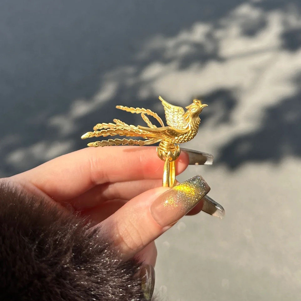 花边戒指古法凤凰婚嫁活口戒可调图片
