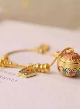 古法金色珐琅彩香囊球手链嘎乌盒随身佩戴香丸可打开精油扩香手链
