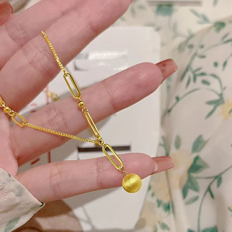 黄金色项链拉丝有球必应锁骨套链时尚百搭女款送礼物小众高级质感