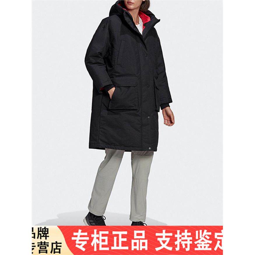 Adidas/阿迪达斯官方正品女子中长款连帽保暖运动羽绒服 GF0010
