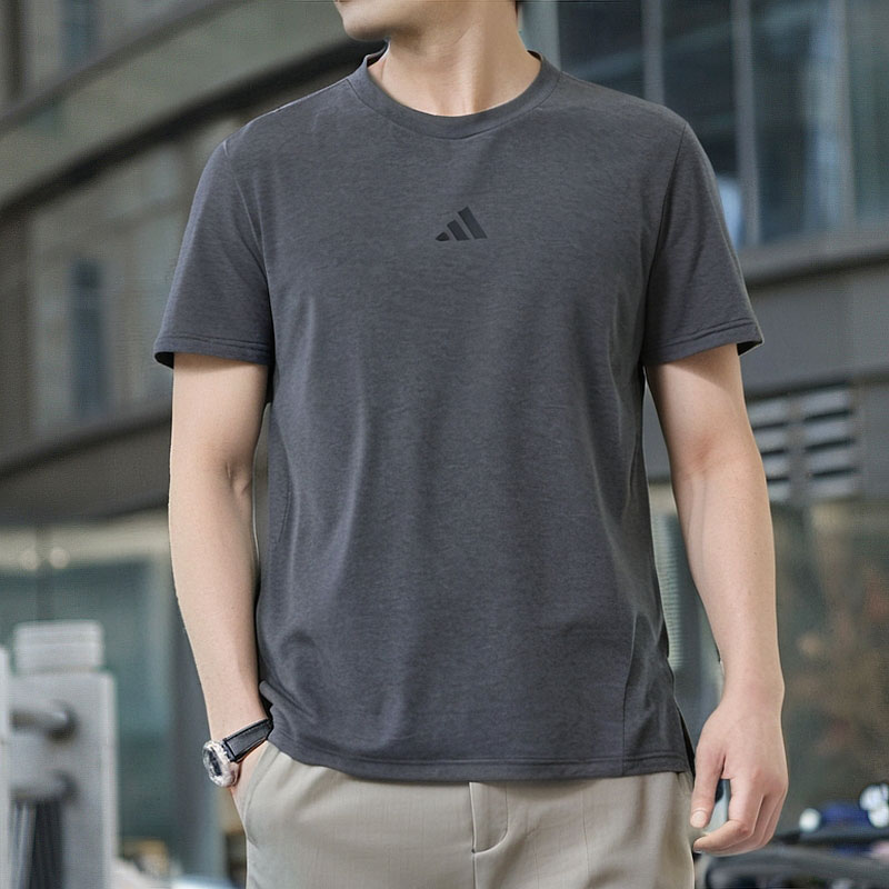 Adidas灰色短袖男夏季新款运动服跑步健身训练服透气速干T恤