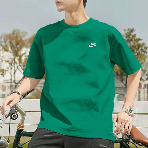 Nike/耐克绿色纯棉短袖2025新款男士宽松运动T恤透气休闲半袖