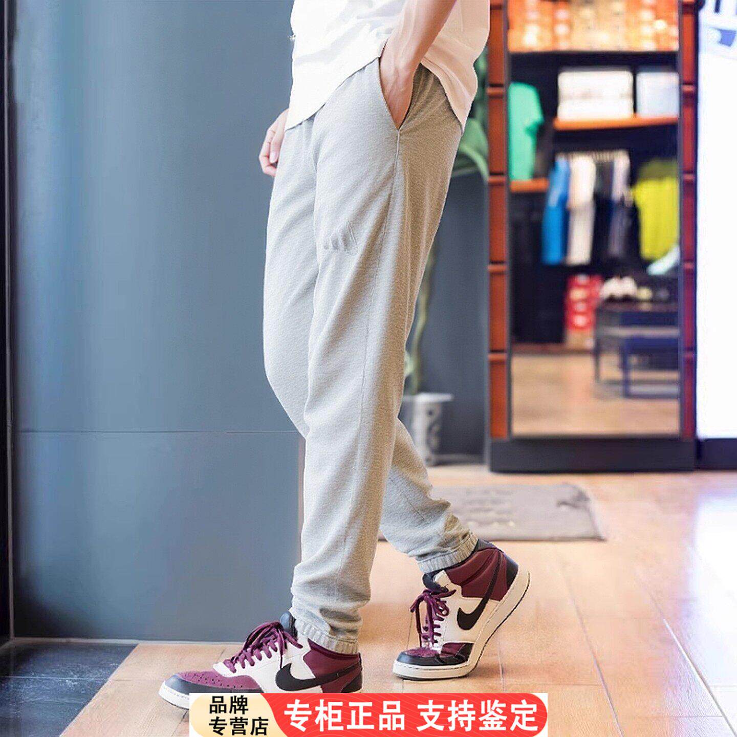 Adidas束脚运动裤男春季新款纯棉卫裤灰色长裤篮球裤子男IY6558