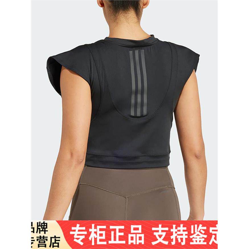 Adidas/阿迪达斯正品夏季女士短款运动健身双层无袖背心T恤IW1496