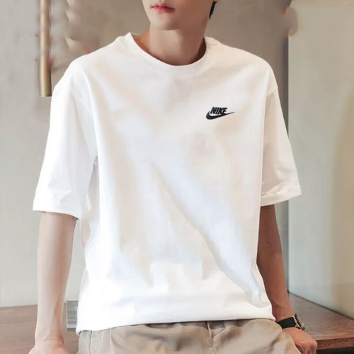 Nike/耐克白色短袖男宽松小标运动T恤新款上衣纯棉半袖AR4999