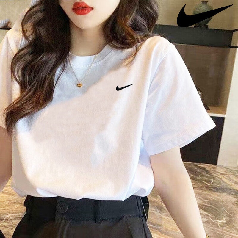 Nike/耐克短袖男女装夏季透气运动服情侣装透气白色T恤纯色纯棉