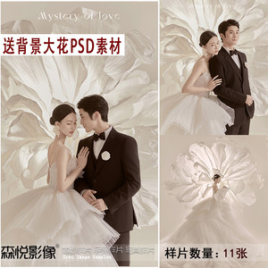 2023影楼室内新婚纱照大花光影放大样片样版客样照送背景PSD1351