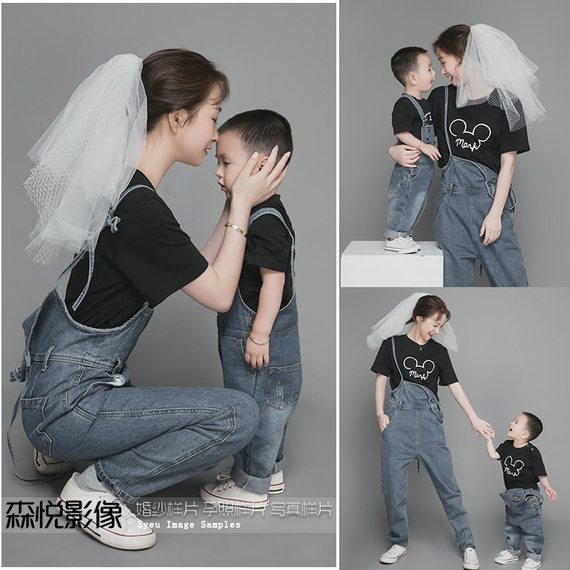 影楼室内高定纯色简约亲子样片客样照s139