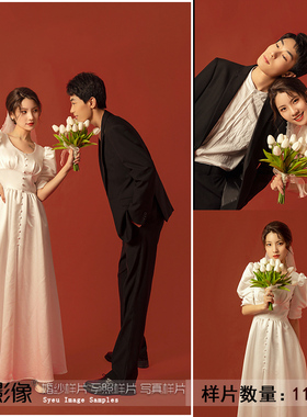 影楼展会红色红底主题婚纱照情侣照样片样版S784