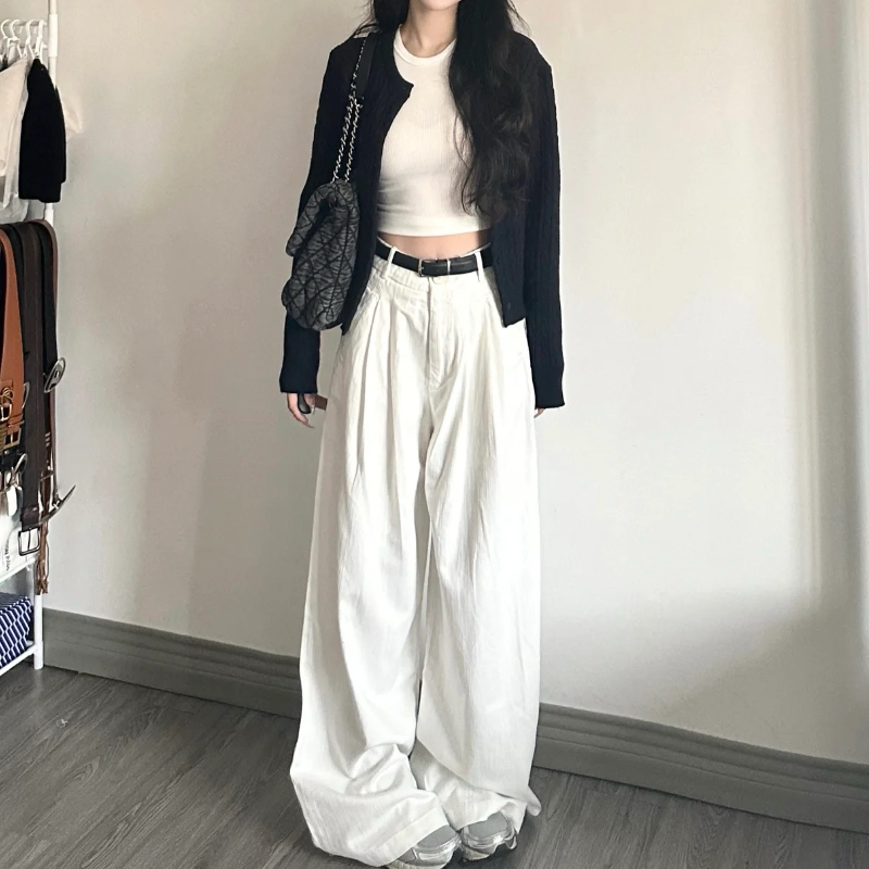 白色阔腿牛仔裤女春季2024新款宽松显瘦高腰垂感直筒拖地裤子春秋