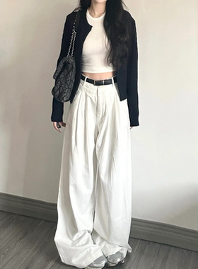 白色阔腿牛仔裤女春季2024新款宽松显瘦高腰垂感直筒拖地裤子春秋