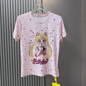特价清仓 时尚设计感卡通美少女战士印花短袖T恤女时髦上衣潮