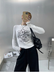 特价清仓 最后几件 圆领手绘米奇修身小版t恤女印花长袖打底衫