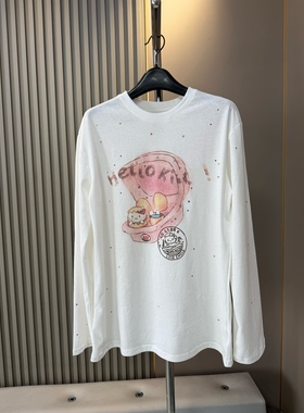 欧货2026春新款趣味穿搭kitty猫咪印花拼接蕾丝袖假两件长袖T恤女