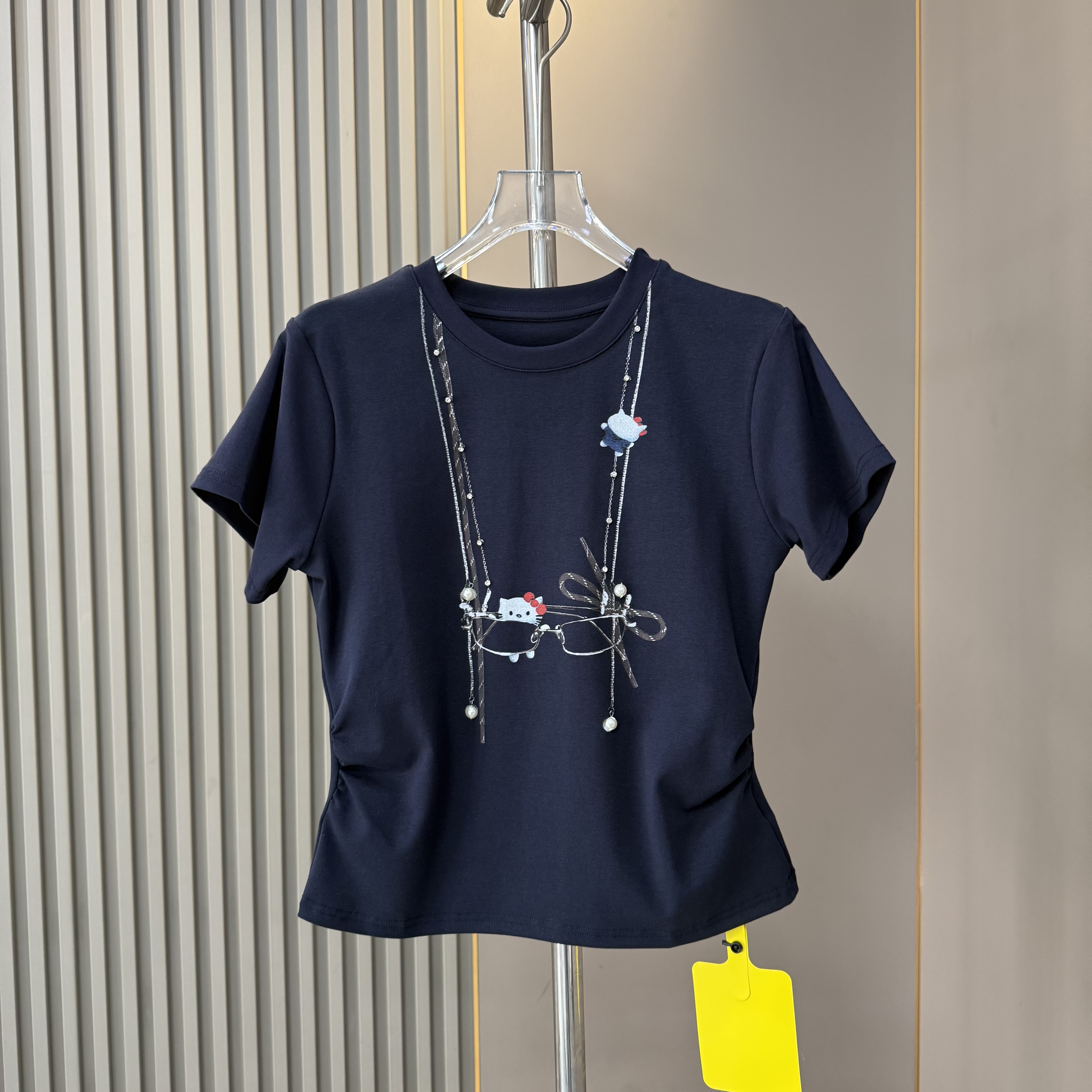 欧货2026夏季新款时尚设计感链条印花趣味猫咪短袖T恤女半袖上衣