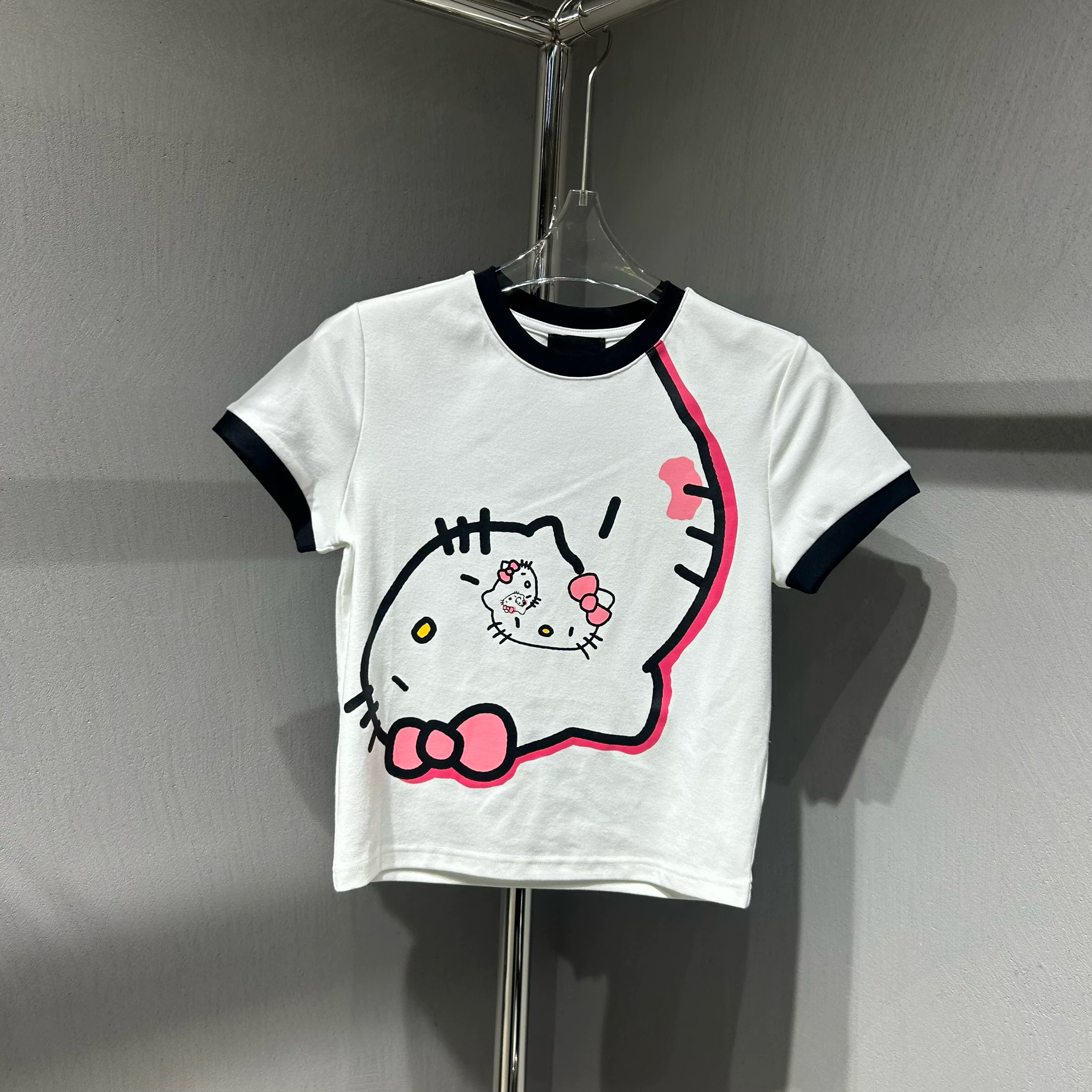 欧货2025春夏新款时尚趣味卡通猫咪印花短袖T恤女洋气百搭上衣