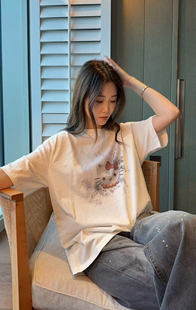 赔钱清仓新款 T恤女洋气减龄百搭上衣 圆领卡通kitty猫咪印花短袖