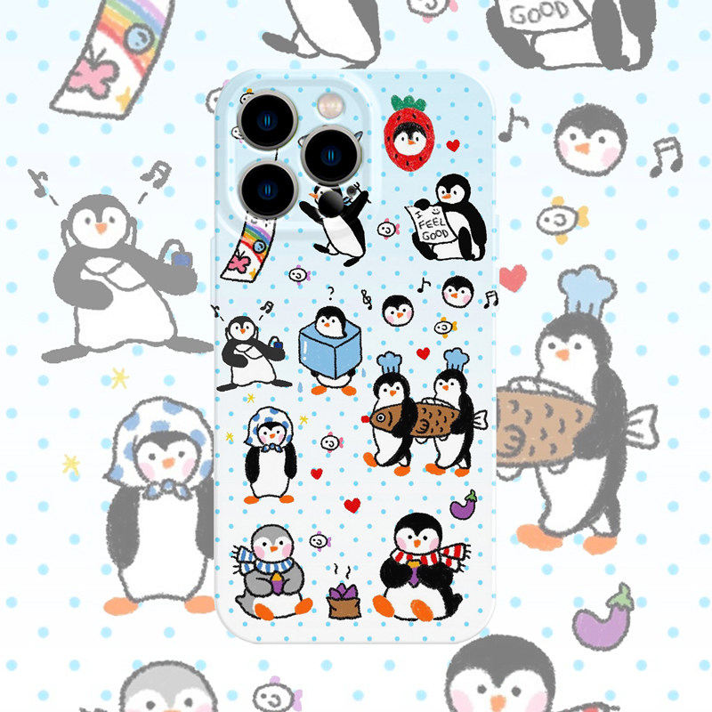渐变蓝色波点卡通企鹅~手机壳