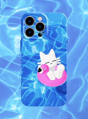 y2k游泳池小猫手机壳适用iPhone17promax苹果16菲林13小清新14小米15蓝色oppo华为mate70荣耀P80红米vivox200