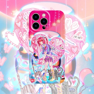 y2k千禧风小猫手机壳适用iPhone17promax苹果16菲林13蒸汽波14小米15华为mate70荣耀P80一加12粉色vivox200s
