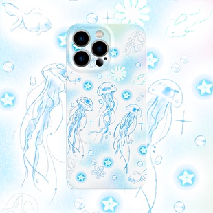 y2k小清新蓝色水母手机壳适用iPhone17promax苹果16菲林14一加13小米15硬oppo华为mate70荣耀P80红米vivox200