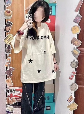 小个子潮牌oversize短袖t恤女ins美式高街hiphop星星纯棉上衣夏季